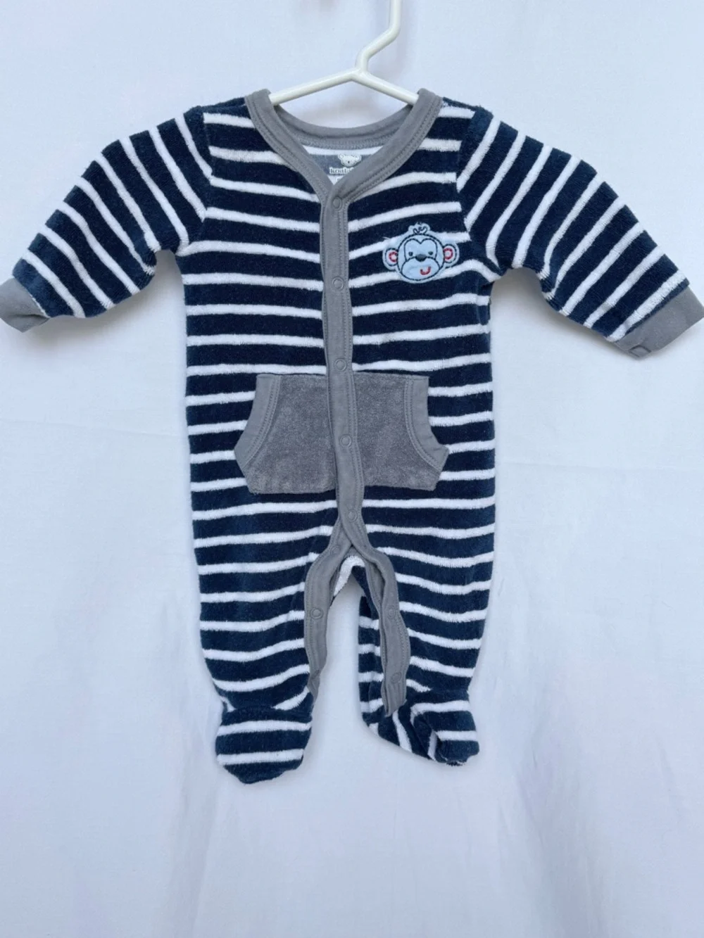 NEWBORN Koala Kids Navy & White Striped Footie with Gray Trim